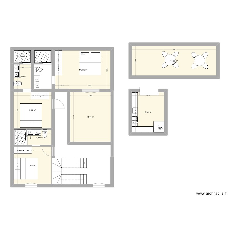 deuxième étage. Plan de 10 pièces et 83 m2