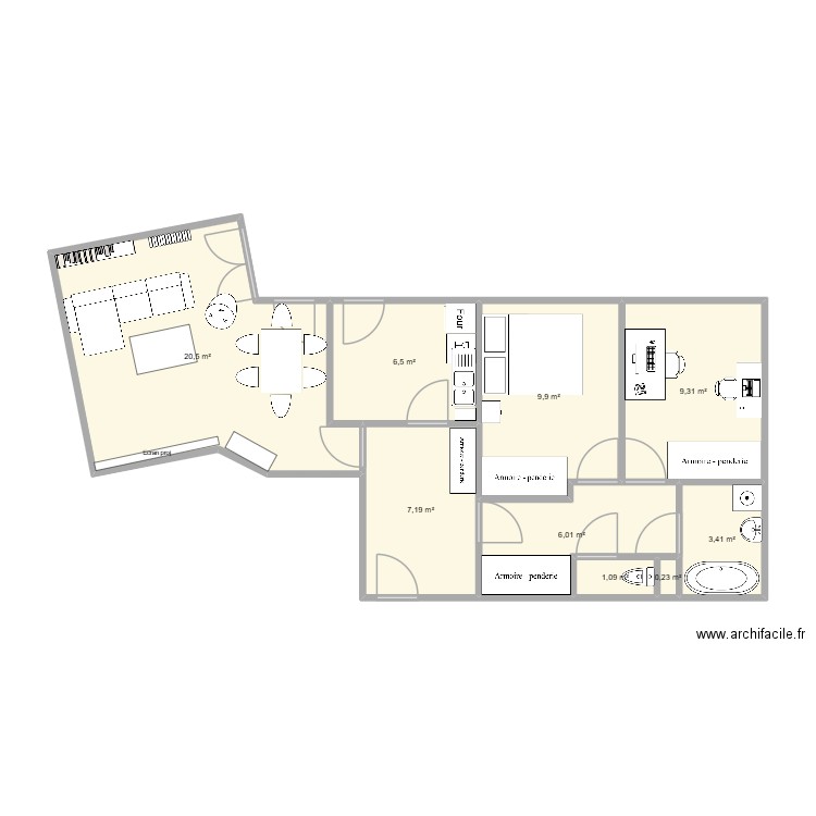 tfhfdh. Plan de 9 pièces et 64 m2
