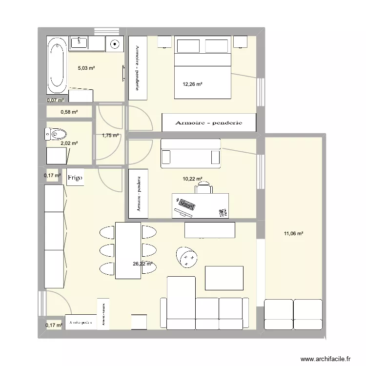 18 traverse poussi&egrave;res. Plan de 11  et 70 m²