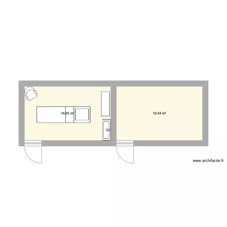 institut. Plan de 2 pièces et 20 m²