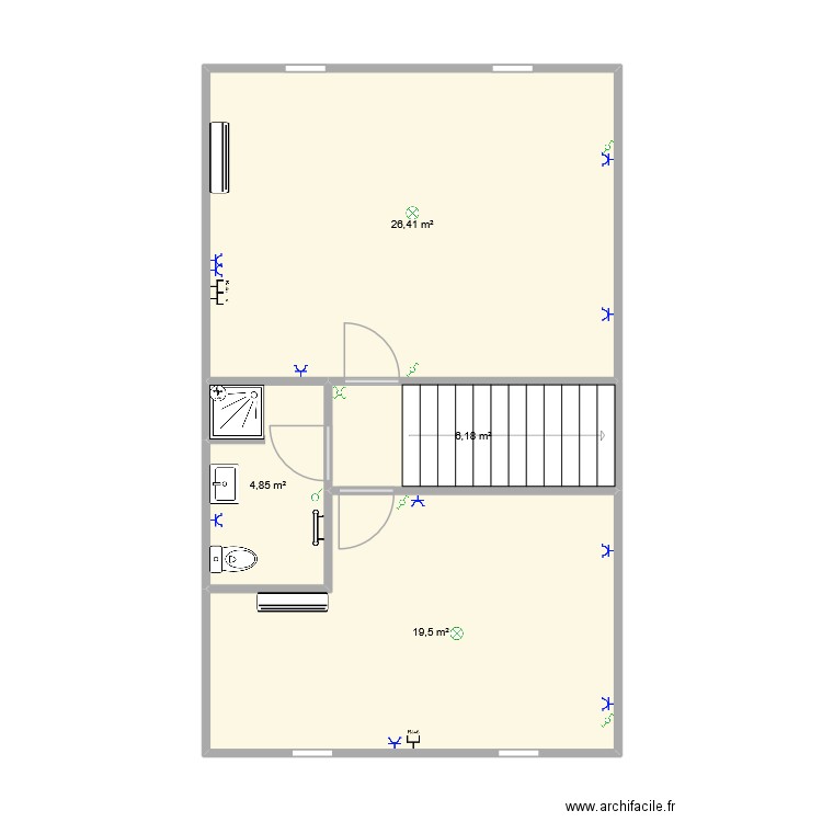 2 ème étage Laboulbène. Plan de 4 pièces et 57 m2