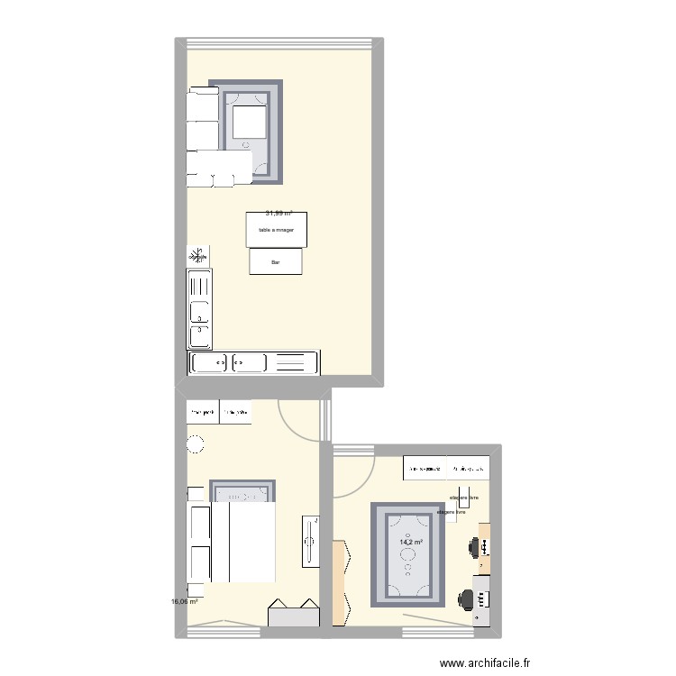 Chambre 2. Plan de 3 pièces et 62 m2