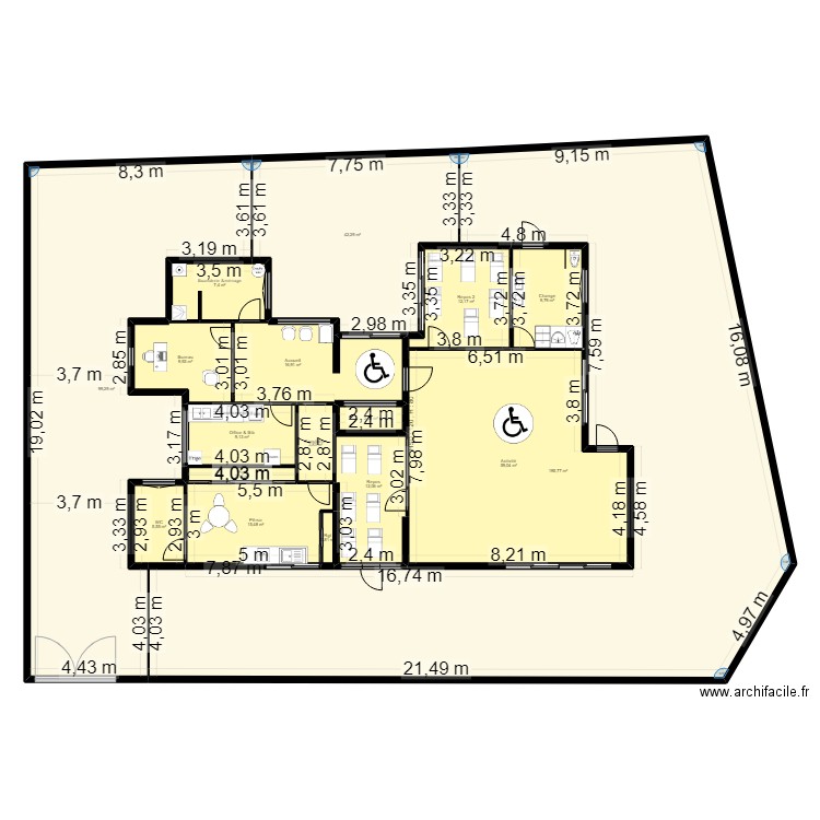 93P28B projet. Plan de 17 pièces et 504 m2