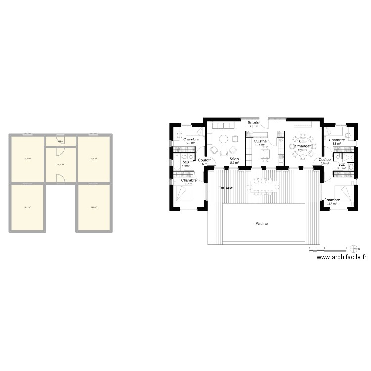 plan dar 2. Plan de 6 pièces et 70 m2