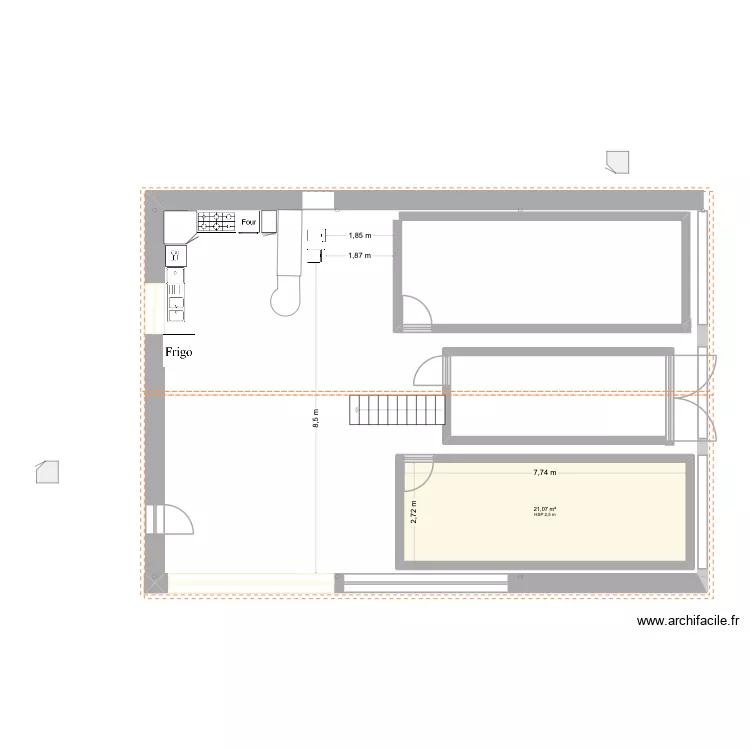 LOFT. Plan de 1  et 21 m²