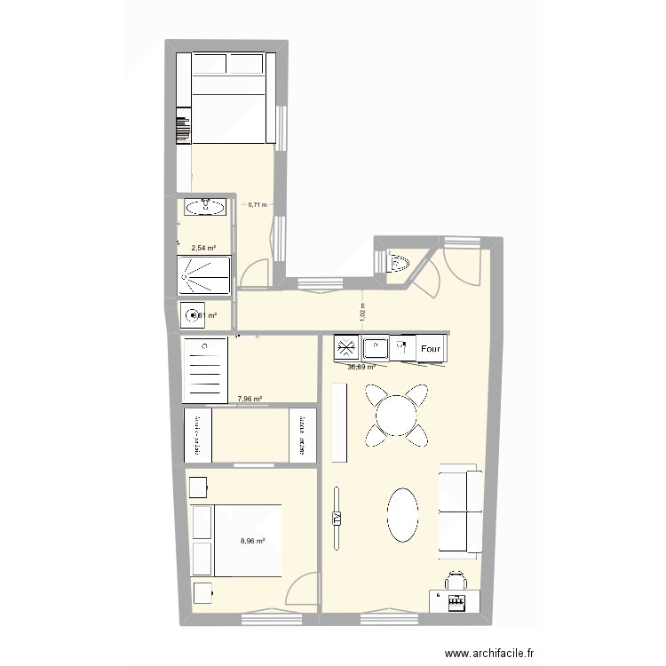 Dufour modif 5. Plan de 5 pièces et 57 m2