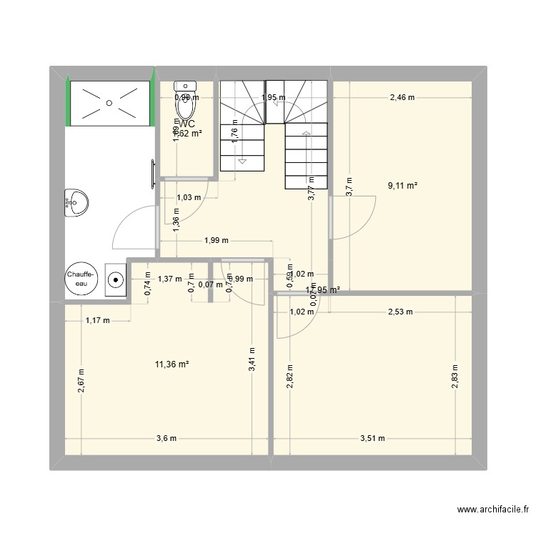 Concarneau Etage. Plan de 4 pièces et 40 m2