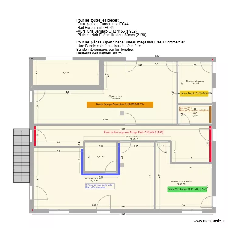 Peinture bureau. Plan de 22 Pièces et 279 m² Peinture bureau. Plan de 22 Pièces et 279 m²