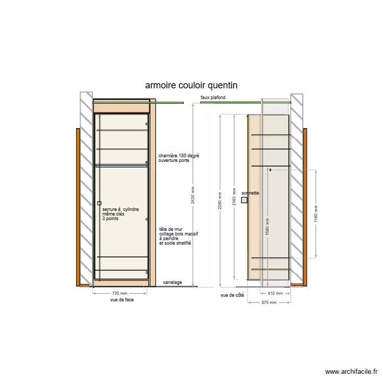 Cossonay armoire couloir. Plan de 