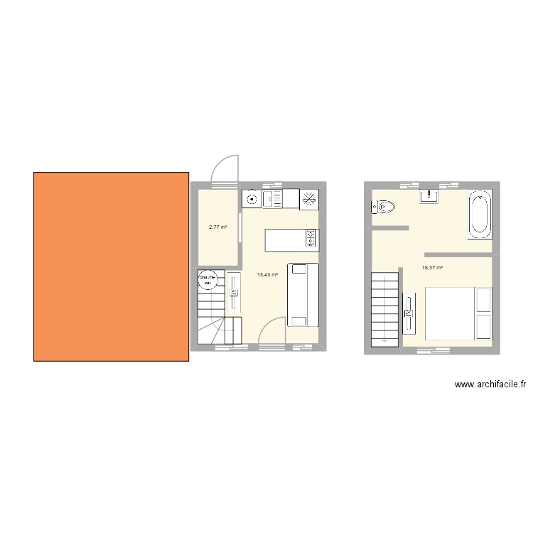 tinydecember. Plan de 3 pièces et 33 m2