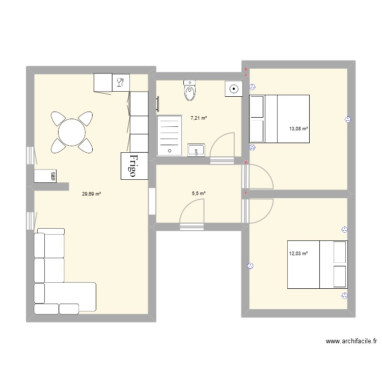 2eme etage valdoie. Plan de 5 pièces et 68 m2