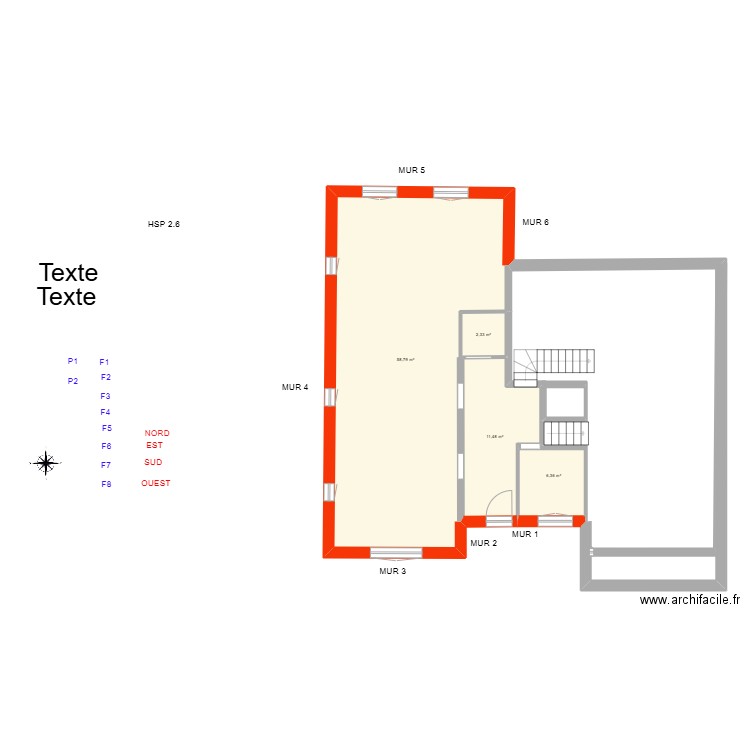 ZILLER_ Existant. Plan de 4 pièces et 79 m2