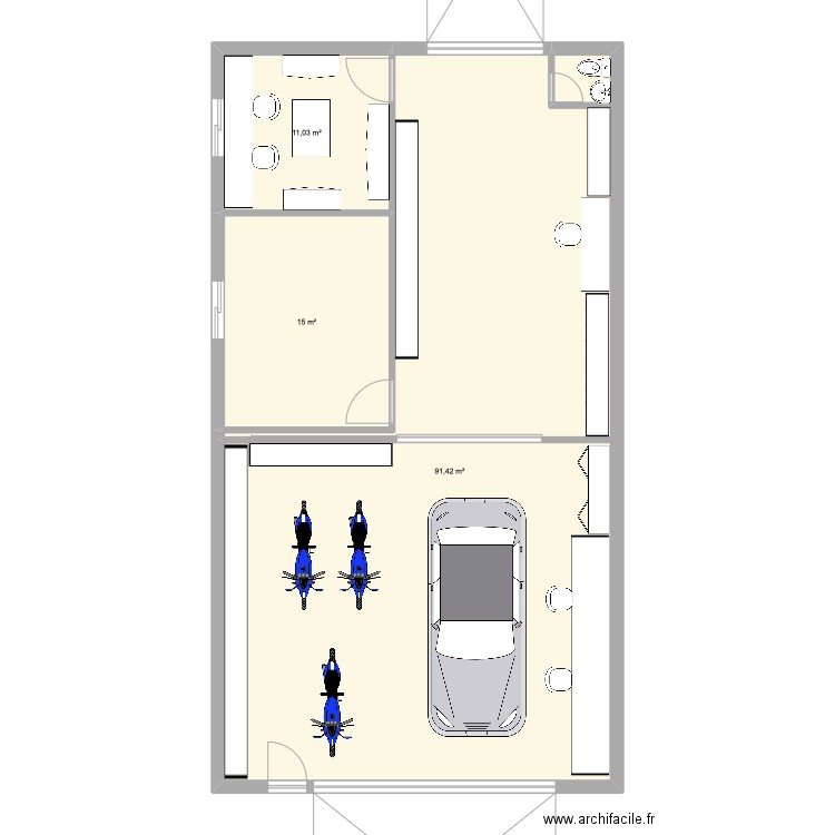 Garage mons en montois cour arrière. Plan de 3 pièces et 117 m2