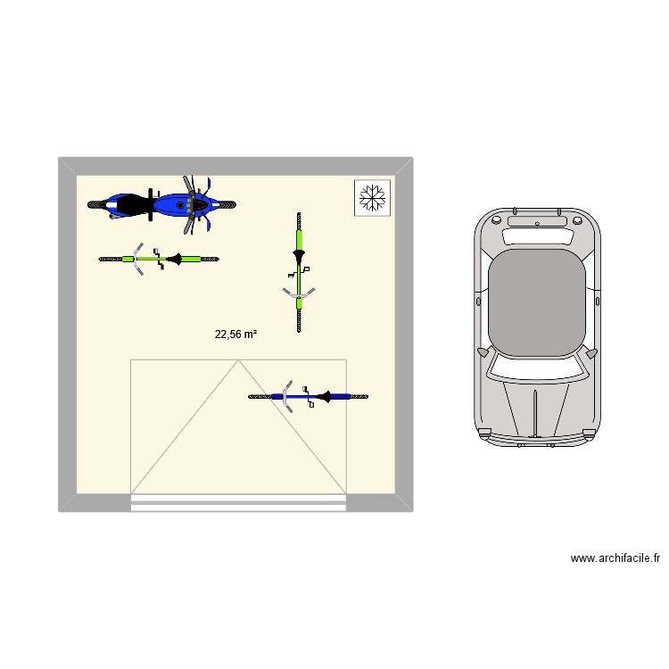 garage. Plan de 1 pièce et 23 m2