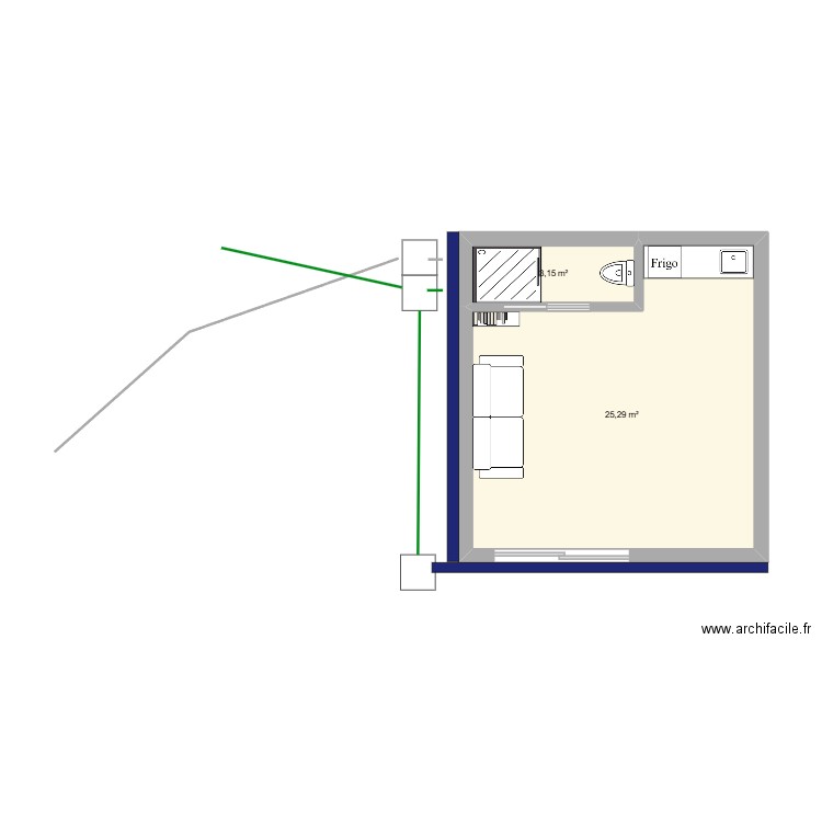CURT GARAGE. Plan de 2 pièces et 28 m2