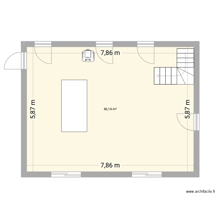 muziĺlac pièce de vie. Plan de 1 pièce et 46 m2