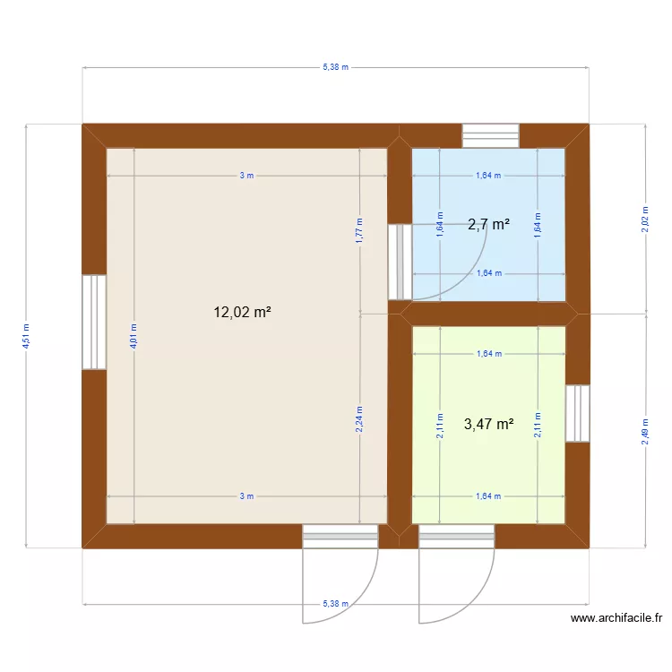 Plan maisonnette Koubri. Plan de 3  et 18 m²
