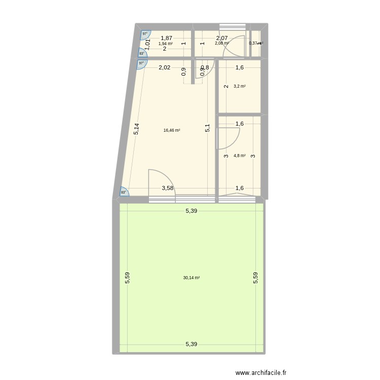 Pour maman - Actuellement. Plan de 7 pièces et 59 m2