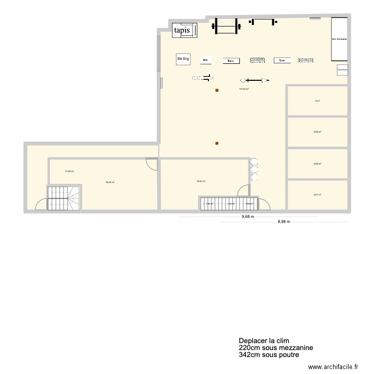 K11 / Vestiaire. Plan de 11 pièces et 215 m2