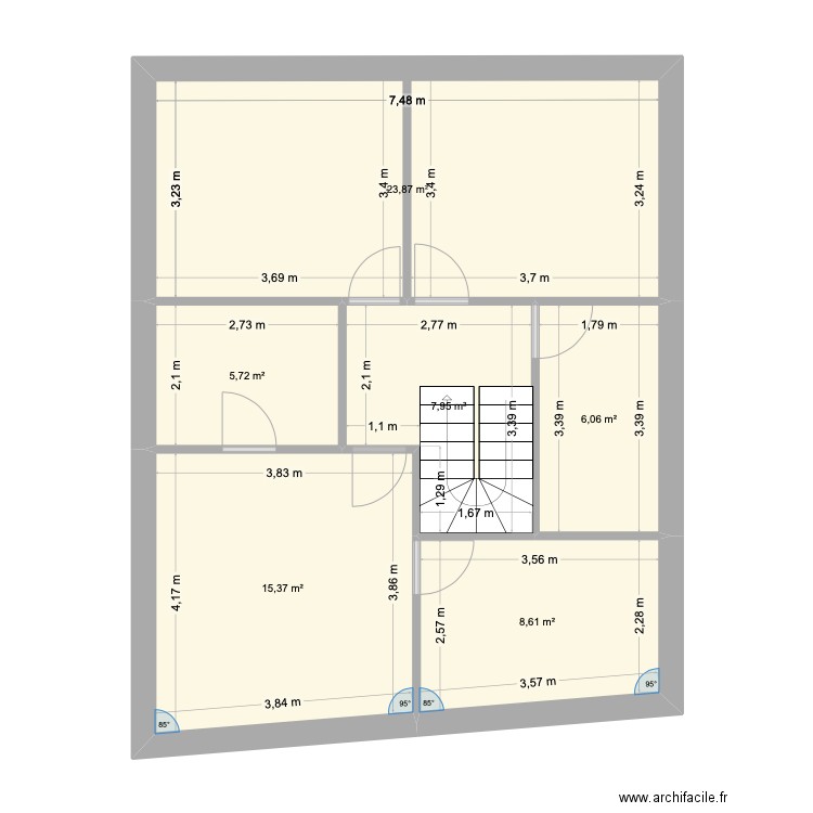 ETAGE. Plan de 6 pièces et 68 m2