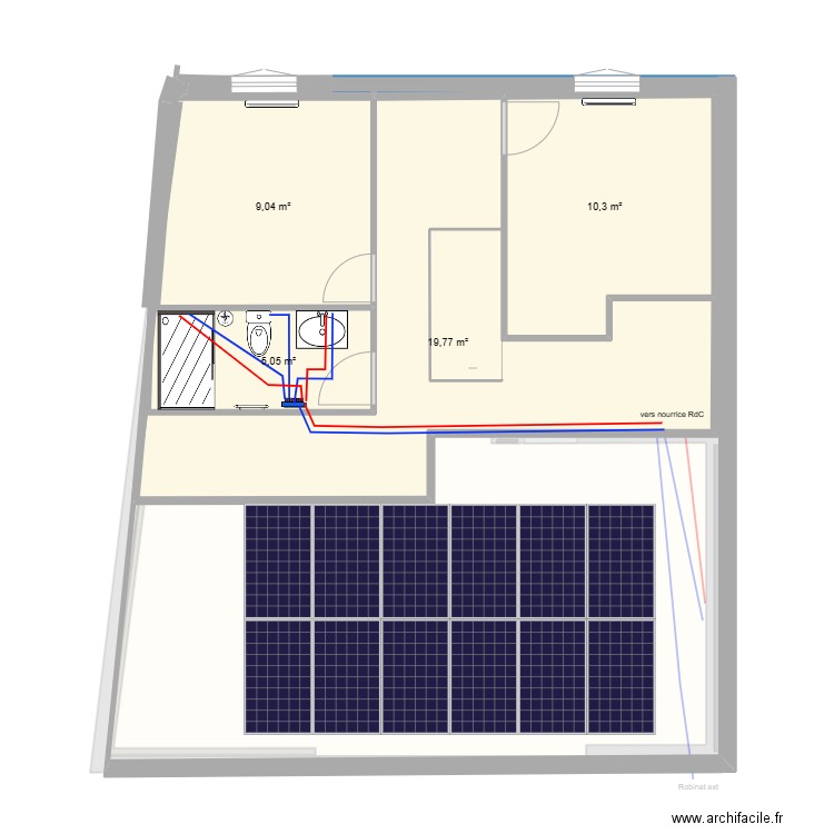 argentin  plomberie. Plan de 9 pièces et 140 m2