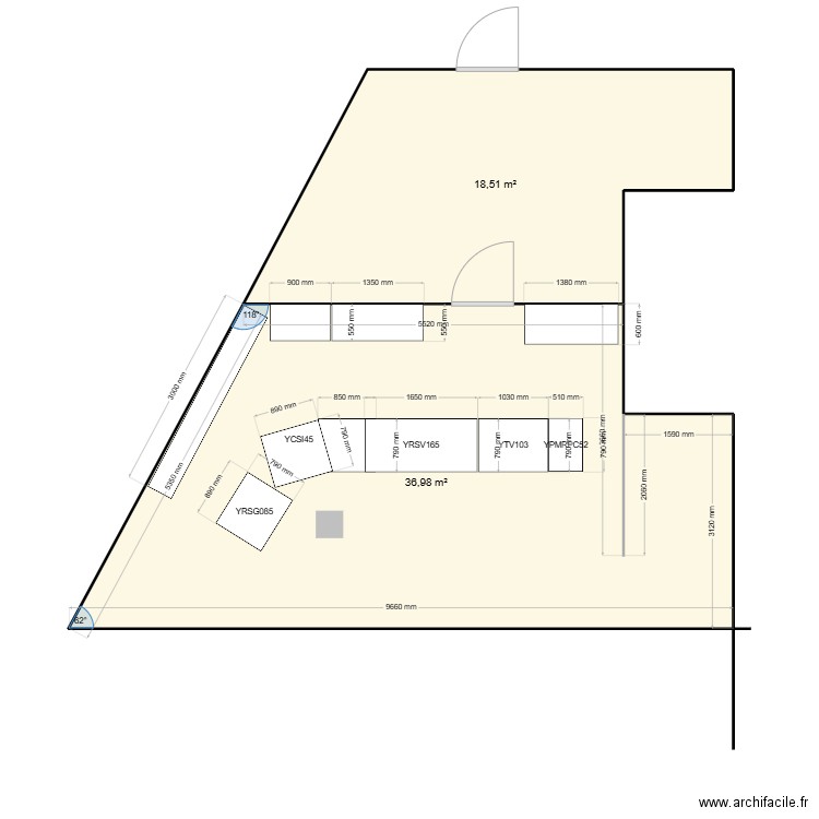 C'LINE. Plan de 2 pièces et 55 m2