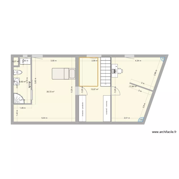 ETAGE MAISON. Plan de 5 Pièces et 57 m²