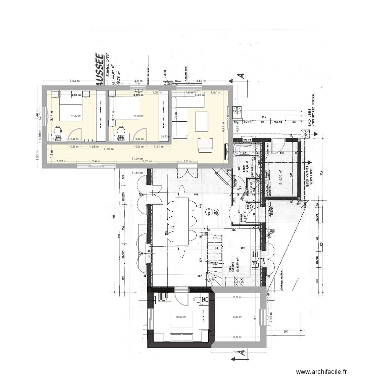 REZ DE CHAUSSEE EXTENSION 3. Plan de 5 pièces et 66 m2