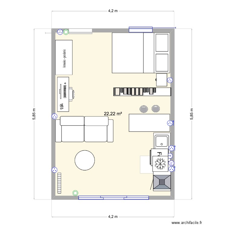 STUDIOSEGURE. Plan de 1 pièce et 22 m2