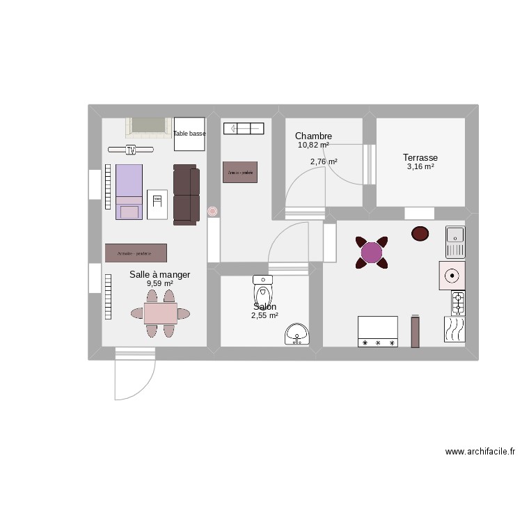 Kadiatou maison. Plan de 4 pièces et 29 m2