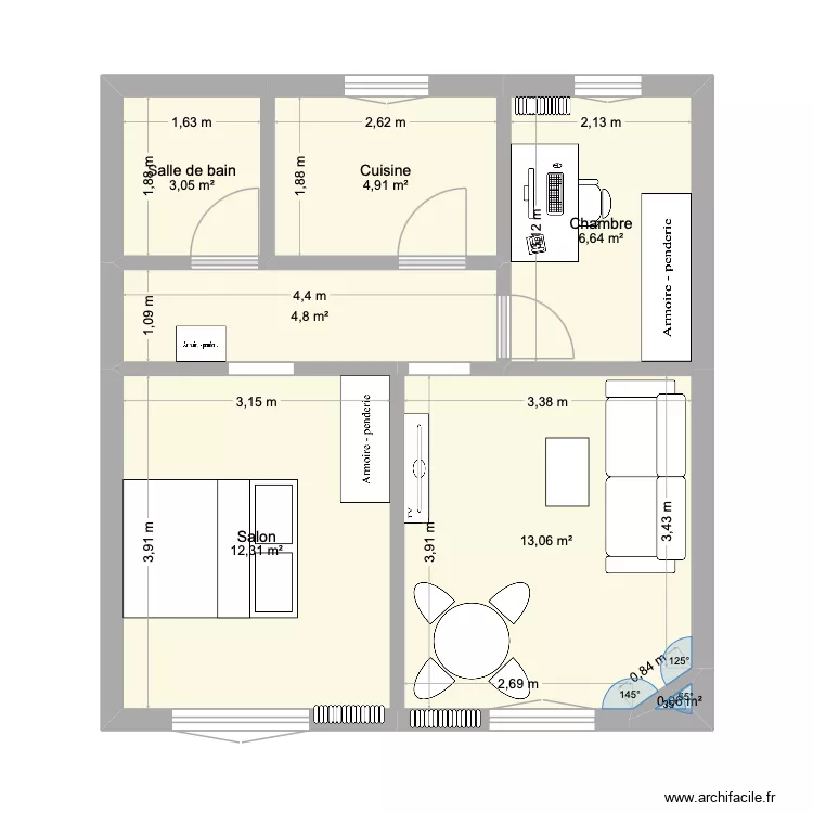 Em V3. Plan de 7  et 45 m²