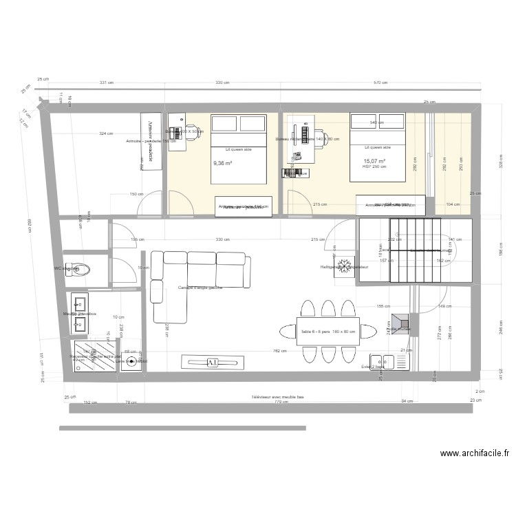 Etage R+2a. Plan de 2 pièces et 24 m2