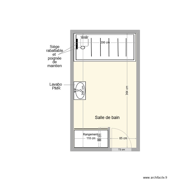 PUJOL SDB Adaptation. Plan de 1 pièce et 7 m2