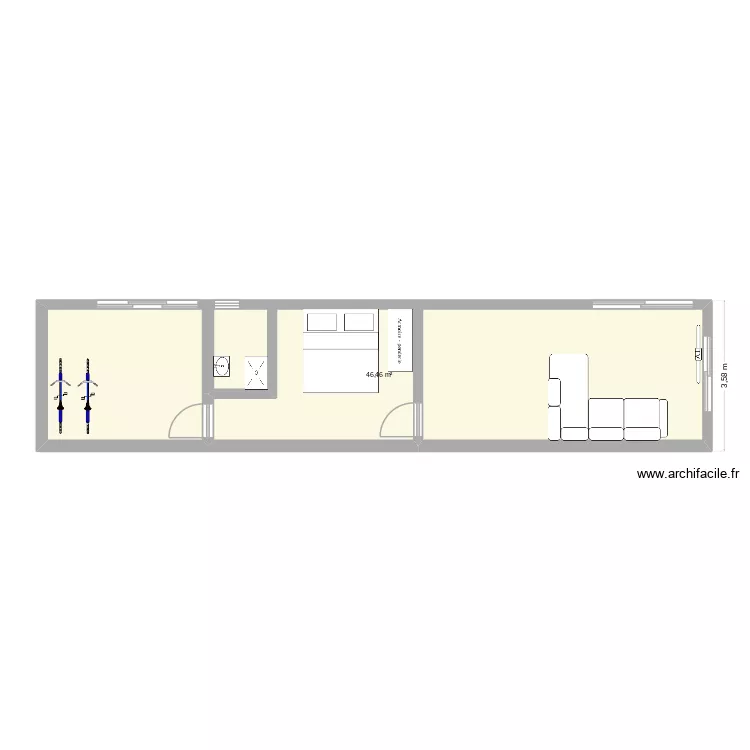 Extension 1. Plan de 1  et 46 m²