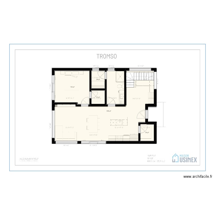 TROMSO 36' X 26' - PLAN VIERGE. Plan de 5 pièces et 72 m2