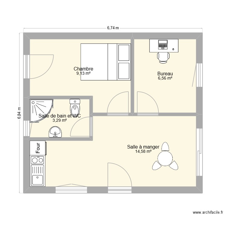 Malghem. Plan de 4 pièces et 34 m2