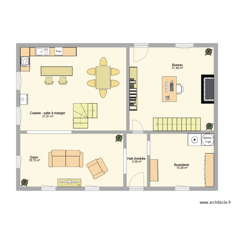 RDC Marchin. Plan de 5 pièces et 79 m2