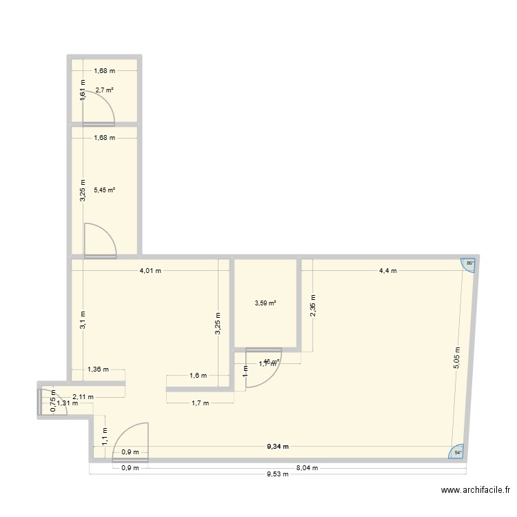 restaurant. Plan de 4 pièces et 58 m2