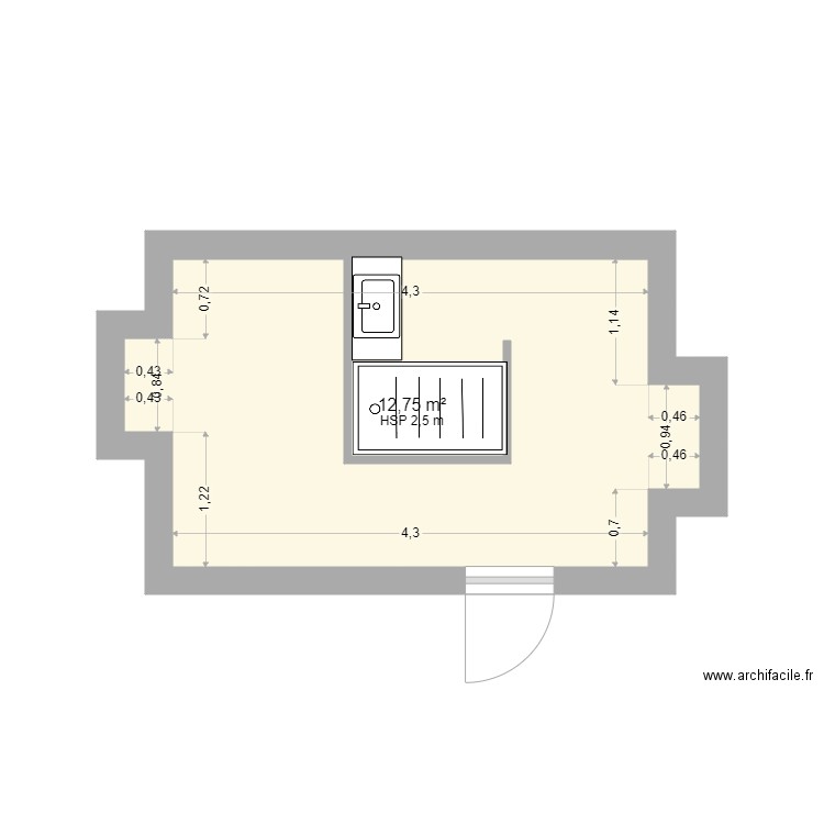 Mantin 1. Plan de 1 pièce et 13 m2