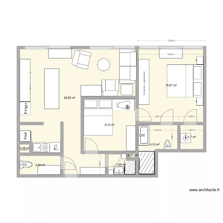 Appart mer. Plan de 9  et 61 m²