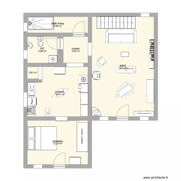 plan billy apres travaux. Plan de 7 pièces et 66 m²