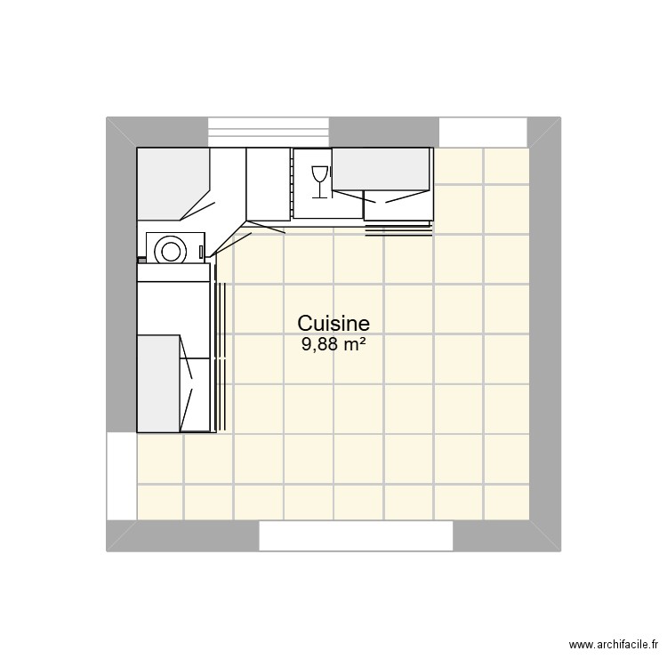 cuisine. Plan de 1 pièce et 10 m2