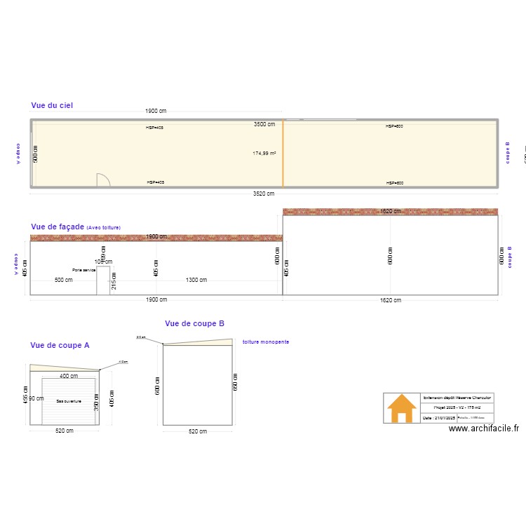 Dépôt_Façade. Plan de 1 pièce et 175 m2