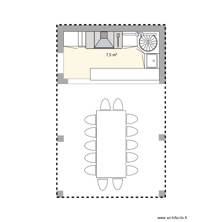 cuisine ete. Plan de 1 pièce et 8 m2
