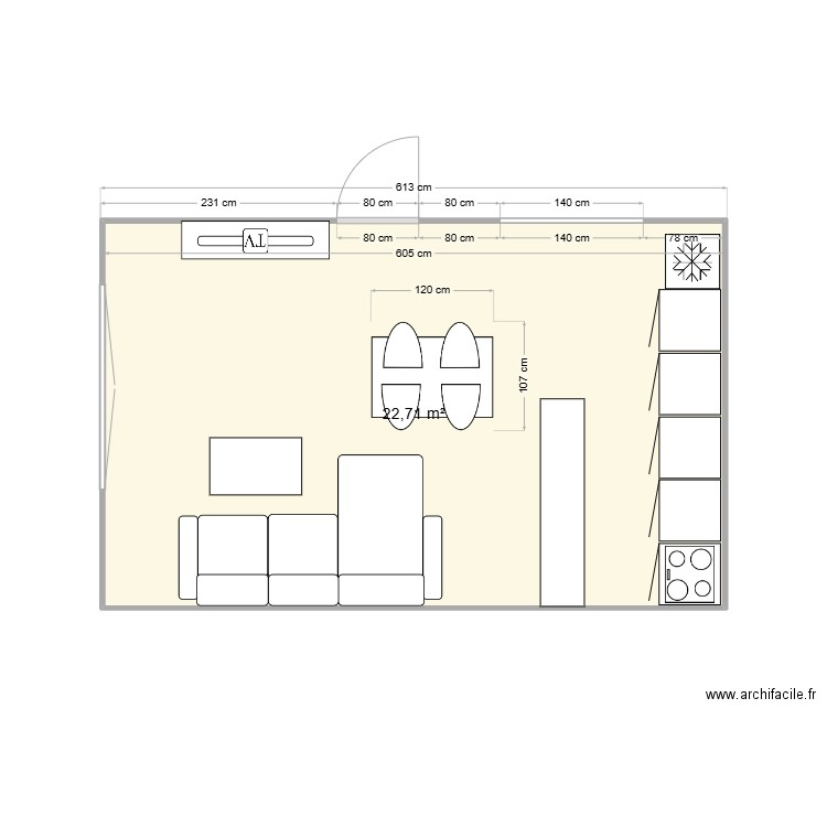 Salon Bis. Plan de 1 pièce et 23 m2