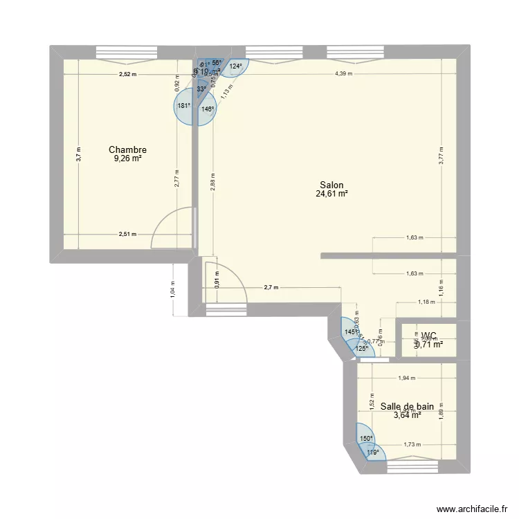 117 daremont SDB Cuisine demi mur. Plan de 5 Pièces et 38 m²
