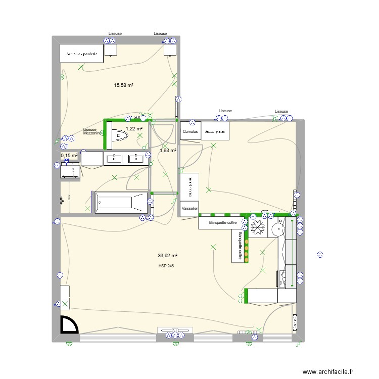 Auron - Electricité. Plan de 5 pièces et 59 m2