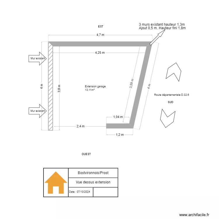 Vue dessus extension. Plan de 