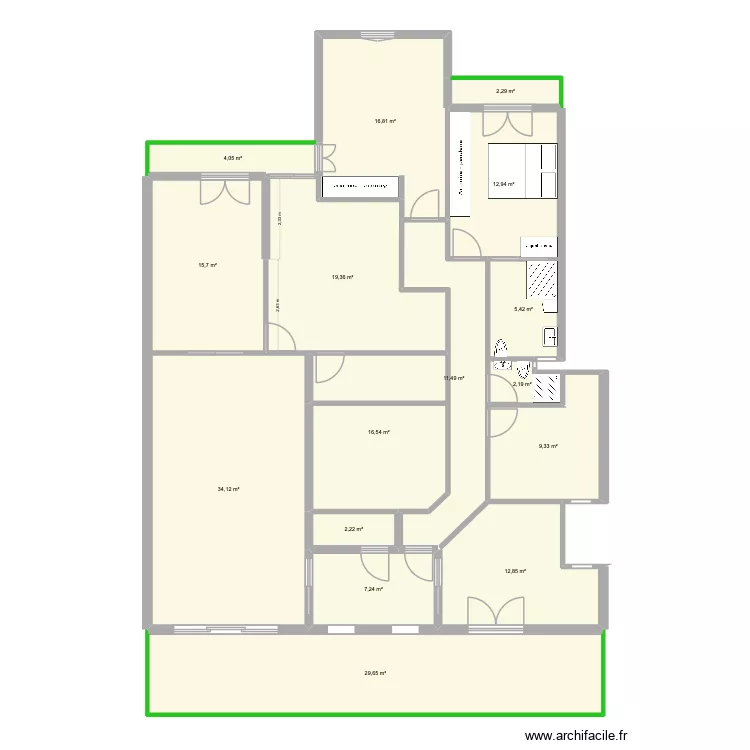 Solonos 100 plan V3 suite parentale droite. Plan de 16  et 202 m²