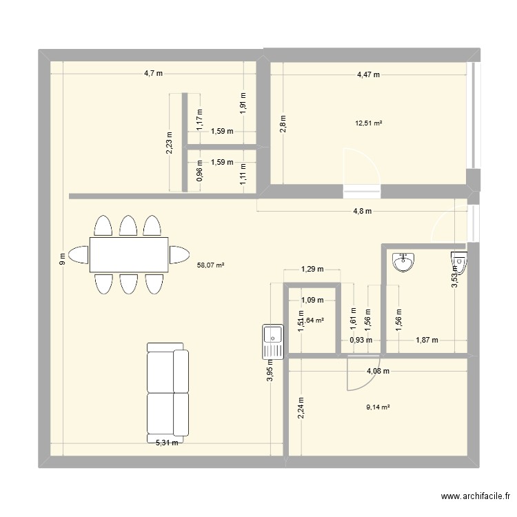 projet 1 mandille. Plan de 5 pièces et 81 m2